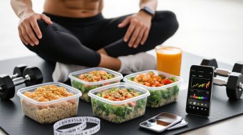 Gesunde Mahlzeiten und Fitnessgeräte