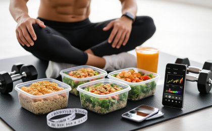 Gesunde Mahlzeiten und Fitnessgeräte