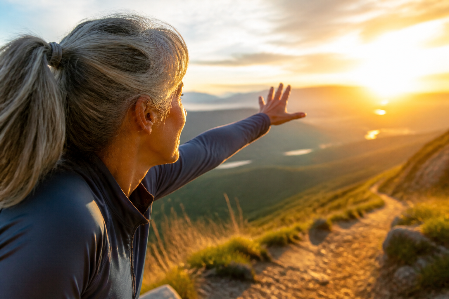 Eine Person, die nach einem leuchtenden Horizont greift, symbolisiert das Streben nach optimaler Vitaminzufuhr jenseits der bloßen Mangelvermeidung.